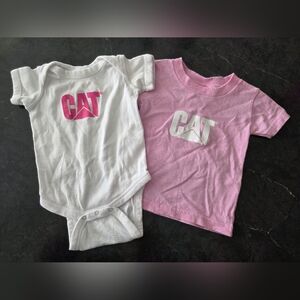 Set of 2 Caterpillar Machinery girls 6 month t-shirt and bodysuit punk white